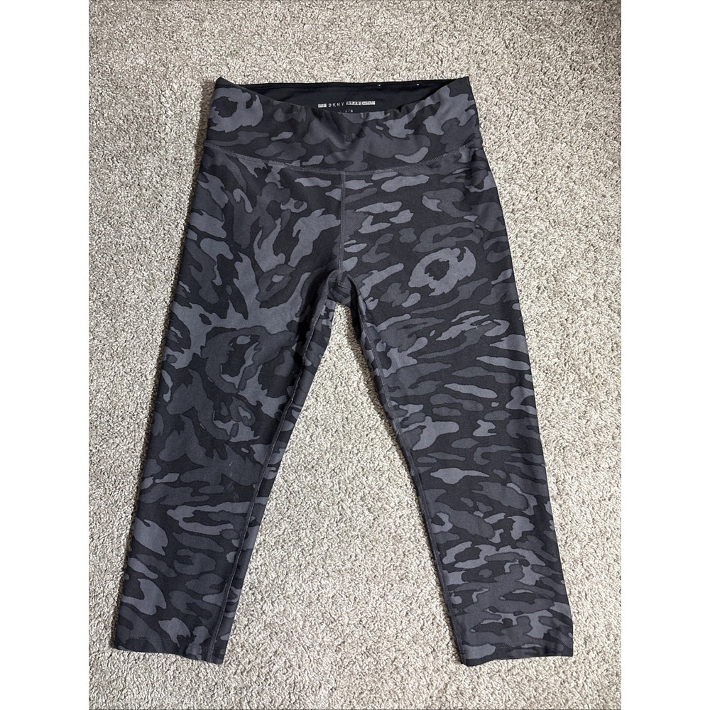 DKNY Sport Womens Grey Camo‎ Cropped Leggings Size Large Camouflage Yoga Pants